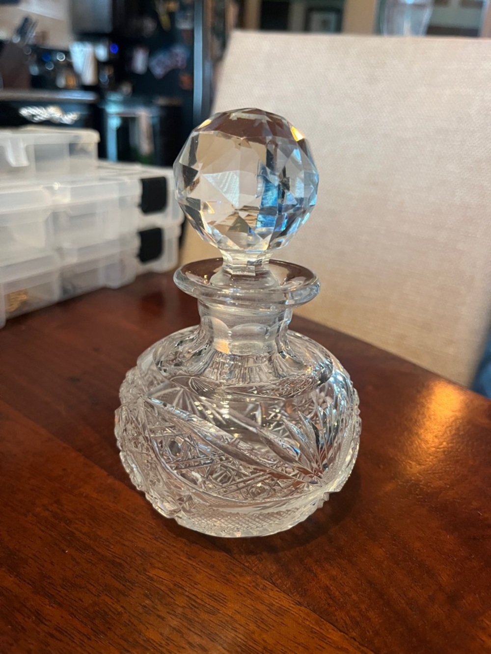Cut Crystal Perfume Bottle/liquid decanter- Clear Glass